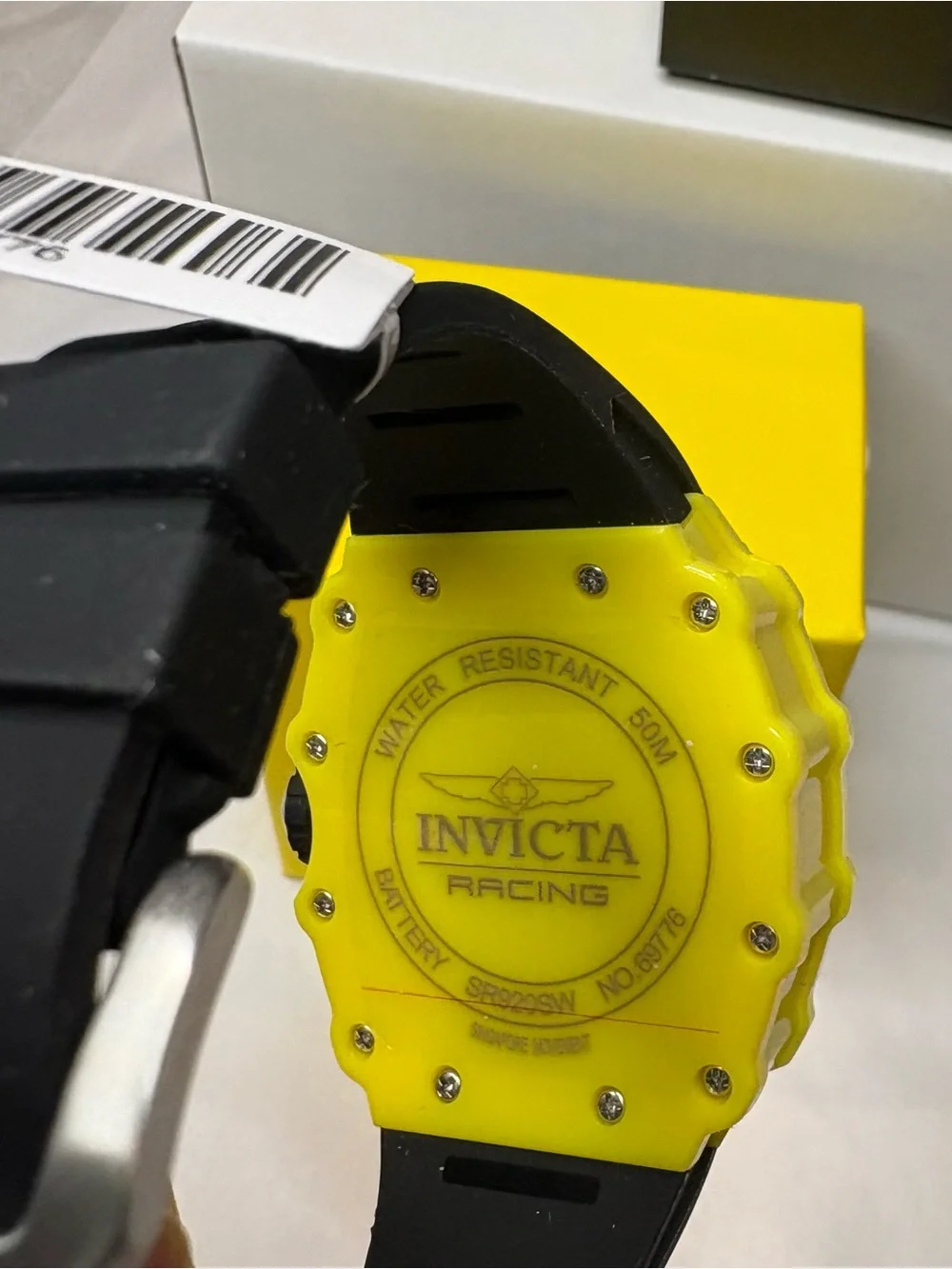 Invicta Racing Men's Chronograph Quartz Yellow Tonneau Black Strap 50m Box